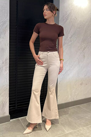 İspanyol Paça Likralı Kadın Gabardin Pantolon