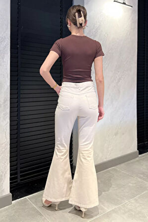 İspanyol Paça Likralı Kadın Gabardin Pantolon