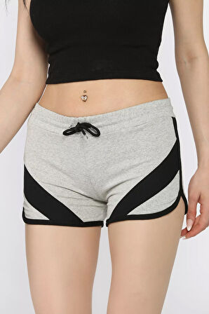 Biyeli Kadın Baskılı Mini Şort