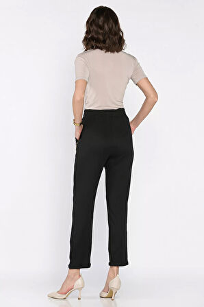 Kadın Bel Lastikli Zincir Aksesuarlı Duble Paça Pantolon