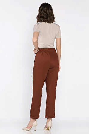 Kadın Bel Lastikli Zincir Aksesuarlı Duble Paça Pantolon