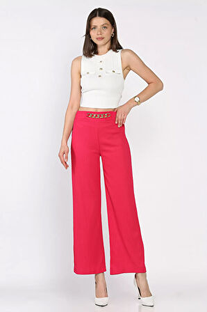 Kadın Bel Lastikli Zincir Aksesuarlı Pantolon