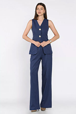 Çift Düğmeli Yelek Pantolon İkili Takım