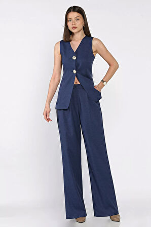 Çift Düğmeli Yelek Pantolon İkili Takım