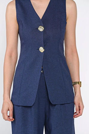 Çift Düğmeli Yelek Pantolon İkili Takım