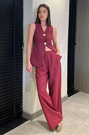 Çift Düğmeli Yelek Pantolon İkili Takım