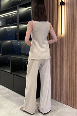 Çift Düğmeli Yelek Pantolon İkili Takım