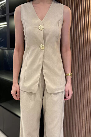 Çift Düğmeli Yelek Pantolon İkili Takım