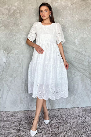 Dantel İşlemeli Kadın Kısa Kol Elbise
