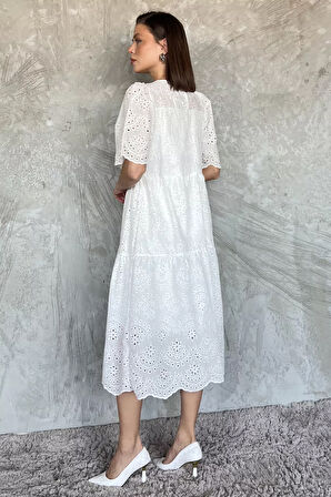 Dantel İşlemeli Kadın Kısa Kol Elbise