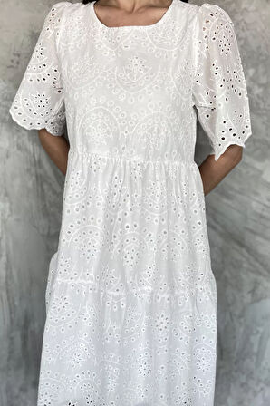 Dantel İşlemeli Kadın Kısa Kol Elbise