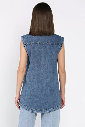 Kadın Çift Cepli Jean Kot Yelek