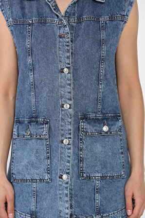 Kadın Çift Cepli Jean Kot Yelek