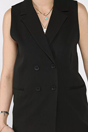 Kruvaze Yaka Astarlı Kadın Yelek