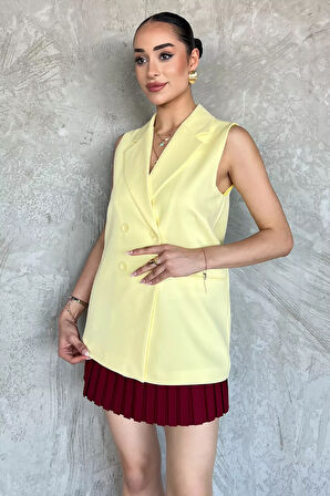 Kruvaze Yaka Astarlı Kadın Yelek