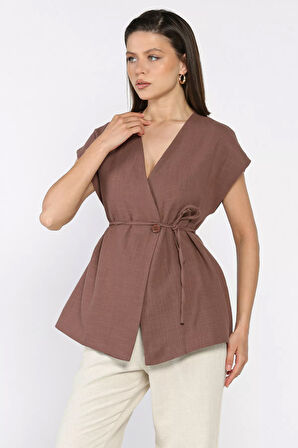 Kadın Astarlı Keten Yelek