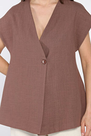 Kadın Astarlı Keten Yelek