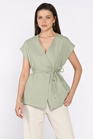 Kadın Astarlı Keten Yelek