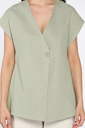 Kadın Astarlı Keten Yelek