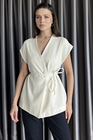 Kadın Astarlı Keten Yelek