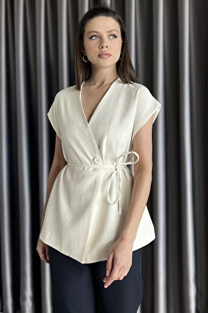 Kadın Astarlı Keten Yelek