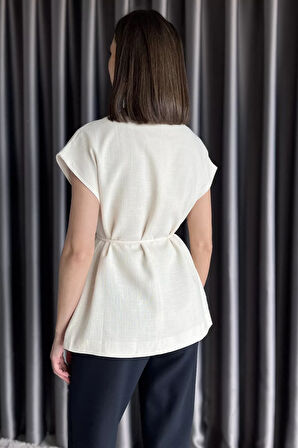 Kadın Astarlı Keten Yelek