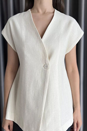 Kadın Astarlı Keten Yelek