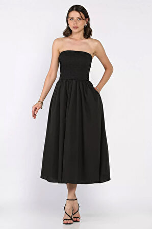 Kadın Straplez Midi Boy Elbise