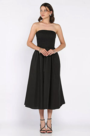 Kadın Straplez Midi Boy Elbise