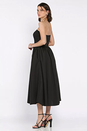 Kadın Straplez Midi Boy Elbise