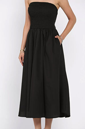 Kadın Straplez Midi Boy Elbise