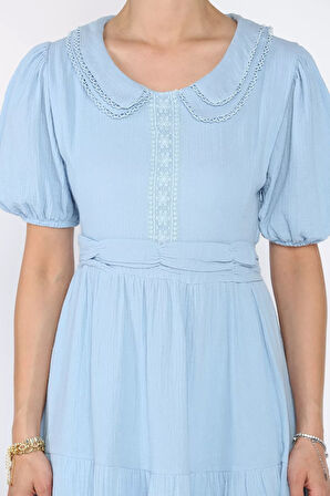 Kadın Bebe Yaka Dantel İşleme Detaylı Bel Lastikli Elbise