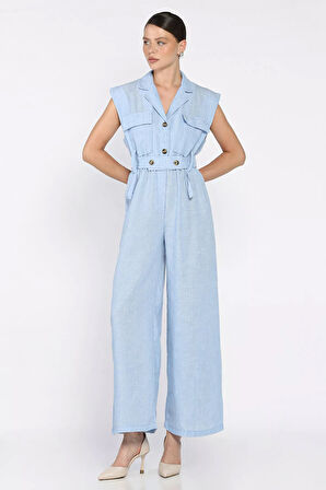 Bel Lastikli Kemerli Keten Tulum