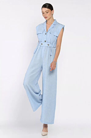 Bel Lastikli Kemerli Keten Tulum