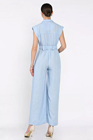 Bel Lastikli Kemerli Keten Tulum