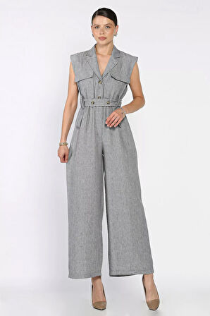 Bel Lastikli Kemerli Keten Tulum