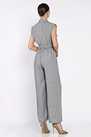 Bel Lastikli Kemerli Keten Tulum