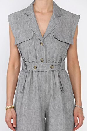 Bel Lastikli Kemerli Keten Tulum