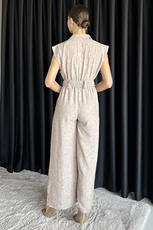 Bel Lastikli Kemerli Keten Tulum