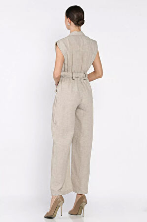 Bel Lastikli Kemerli Keten Tulum