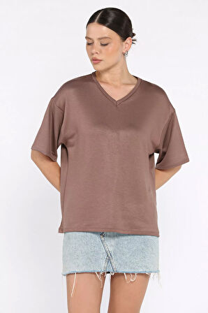 Kadın V Yaka Basic Tişört