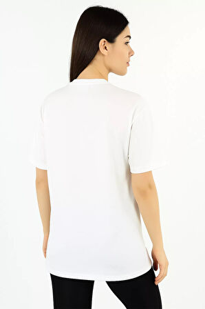 Kadın Yazı Baskılı Taşlı Bisiklet Yaka Tişört