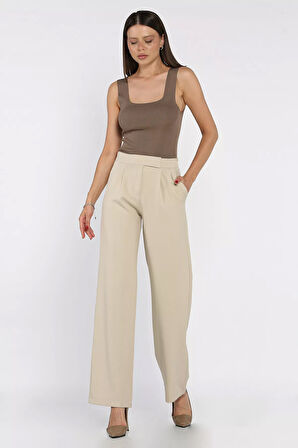 Kadın Bel Lastikli Cırtlı Palazzo Pantolon