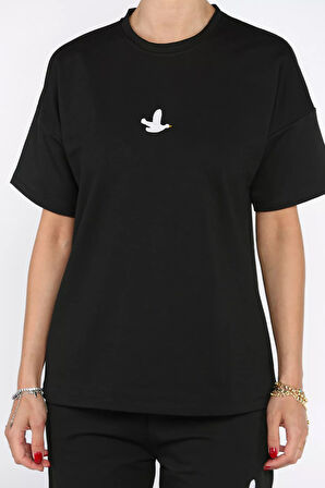 Kadın Nakış Detaylı Bisiklet Yaka Tişört Pantolon İkili Takım