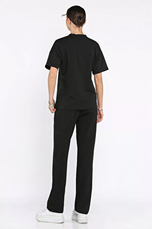 Kadın Nakış Detaylı Bisiklet Yaka Tişört Pantolon İkili Takım