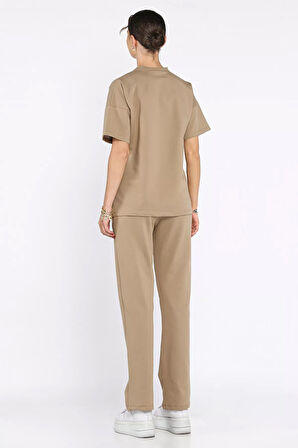 Kadın Nakış Detaylı Bisiklet Yaka Tişört Pantolon İkili Takım