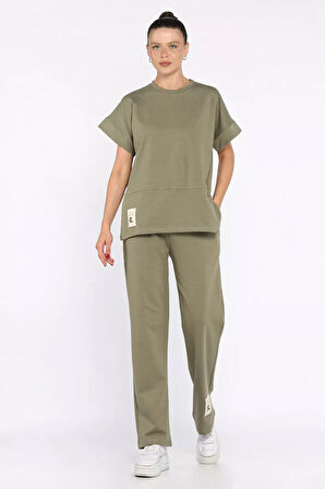 Kadın Büyük Beden Armalı Tişört Pantolon İkili Takım