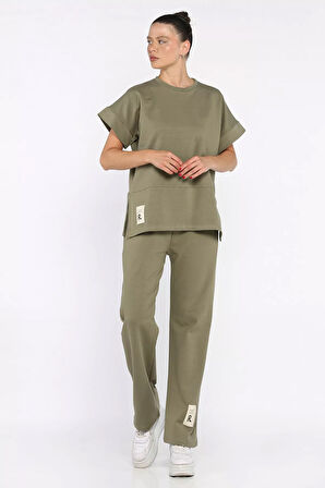 Kadın Büyük Beden Armalı Tişört Pantolon İkili Takım