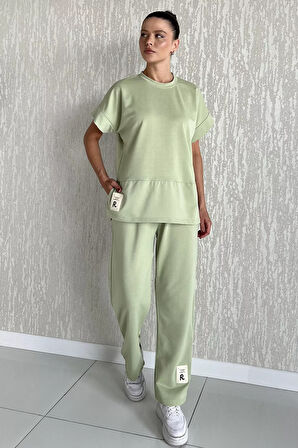 Kadın Büyük Beden Armalı Tişört Pantolon İkili Takım