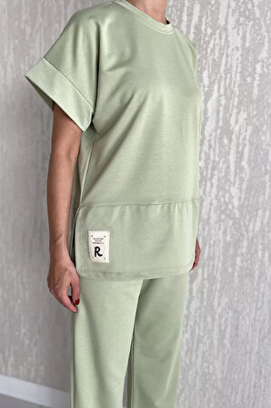 Kadın Büyük Beden Armalı Tişört Pantolon İkili Takım